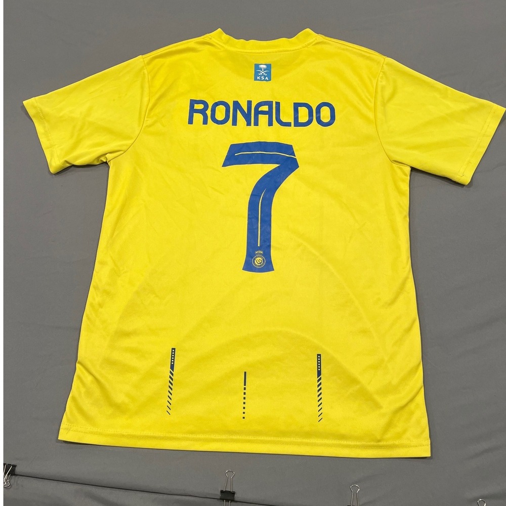 Al Nassr Cristiano Ronaldo 7 Soccer Jersey Yellow Blue CR7 Mens Medium
